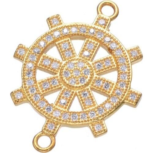 High Quality Micro Pave Zircon Compass Rudder Charm Pendant for Diy Bracelets Jewelry Connectors Components Handmade Craft