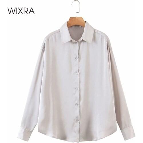 Wixra Satin Shirts And Blouses Long Sleeve Spring New Ladies Solid Elegant Office Lady Tops Autumn For Women