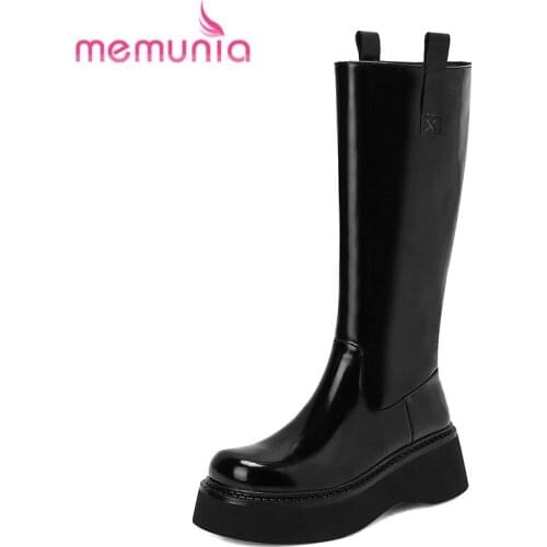 MEMUNIA 2022 Hot Sale Fashion Cow Leather Shoes Slip On Flat With Knee High Boots Platform Casual Ladies Boots Winter Hand Made