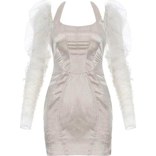 Mini Dress Women 2021 New Spring Summer Sexy Dresses Bodycon Dresses Mesh Elegant Halter Party Dresses