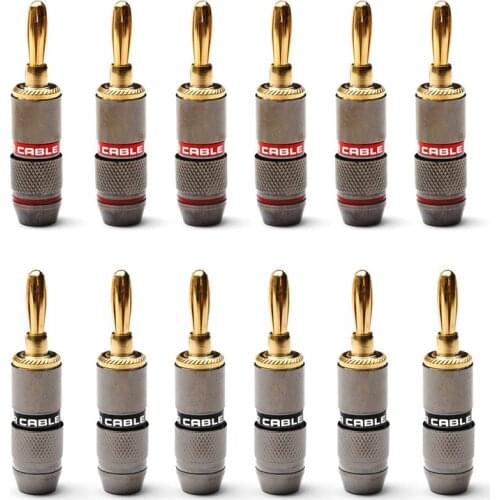 12Pcs/Set 24K Gold Plated Banana Plug Connectors Copper Monsters Zinc Alloy Male Speaker Amplifier Screw Audio Video Adapter