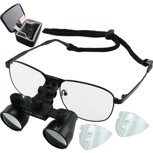 3.5x Magnification Dental Loupe 60mm Field of View Flip-Up Flexible Optical Glass Loupe Dentistry Galilean Style Nickel Frame