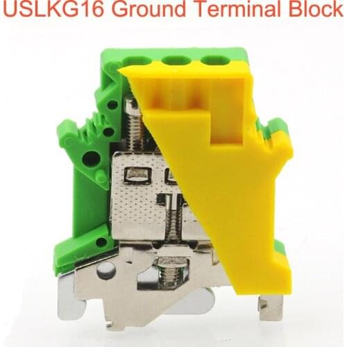 5/10pcs Din Rail Mount Ground Screw Terminal Block USLKG16 Bornier Electrical Wire Connectors UK16N Earth morsettiera cable 6AWG