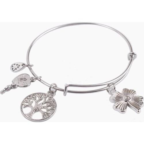 5PCS Fashion bangle Silver Color Tone Four Leaf Clover Bangle Bracelet #91142