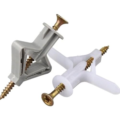 50Set Nylon Plastic Expansion Screws Anchor Bolt Pipe Toggle Anchor With Plasterboard Wall