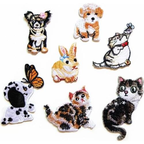 50pcs/lot Small Cartoon Cute Dog Cat Animal Embroidery Patches Iron on Kids Stickers for Clothes Clothing Accessories