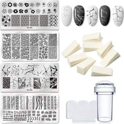 7/11Pcs/Set Nail Art Stamp Plate Leaf Marble Texture Flower Geometry Nail Polish Print Jelly Stamper Scrapper Tool