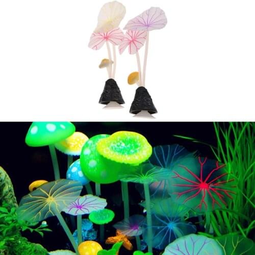 Aquarium Artificial Lotus Leaf Mushroom Glowing Fish Tank Ornament Decoration