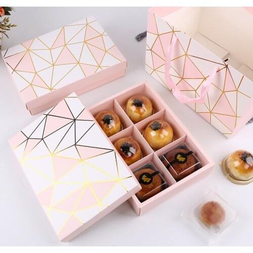 Paper box Bronze Pink 6-Grain Moon Cake Box Tiandigai Geometric 80G Egg Yolk Crisp Box Chocolate Biscuit Box