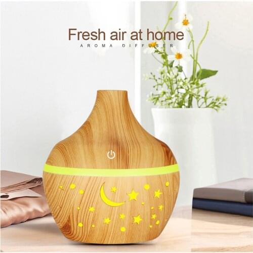ELOOLE 300ml Air Humidifier Aroma Essential Oil Diffuser Ultrasonic Wood Grain Air Humidificador Mist Maker With 7 LED Light