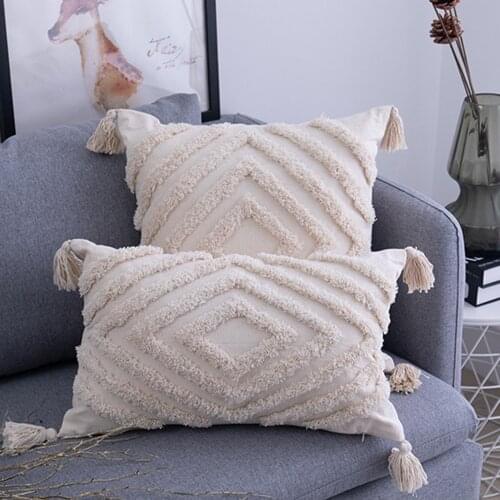 Free Shipping 30*50/45*45cm Morocco Bohemian Tufted Nordic Style Beige Tassels Pillow Case Cushion Cover B