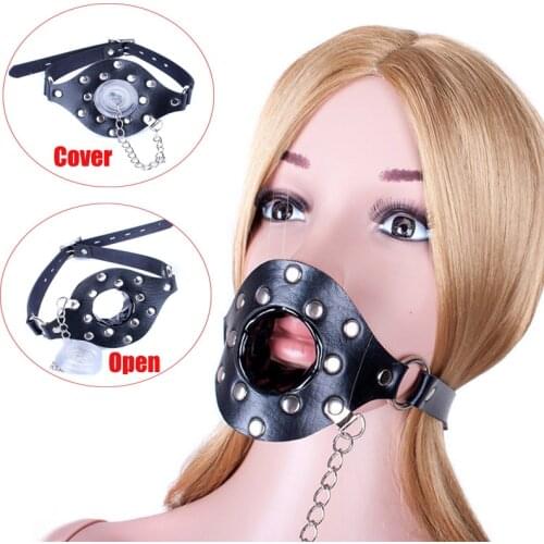 Leather Gag Open Mouth Gag With Stopper BDSM Bondage Restraints Slave Gag Fetish Oral Fixed Sex Adult Game Erotic Toys For Women