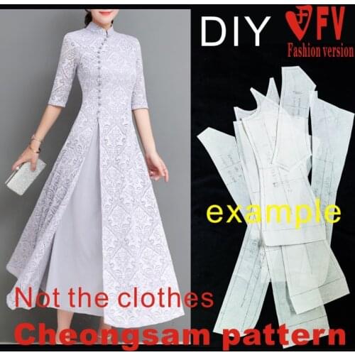 Lace cheongsam pattern womens small stand-up collar dress cutting picture 1:1 clothing pattern BQP-33