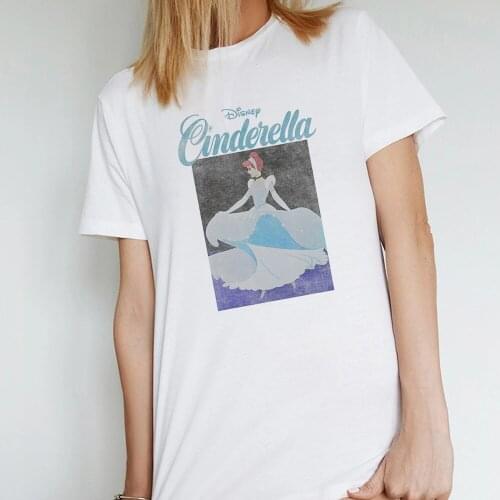Summer T Shirt Women Short Sleeve Casual Cartoon Female T-shirt Disney Cinderella Dancing Poster Print Harajuku Cute Tops Tees