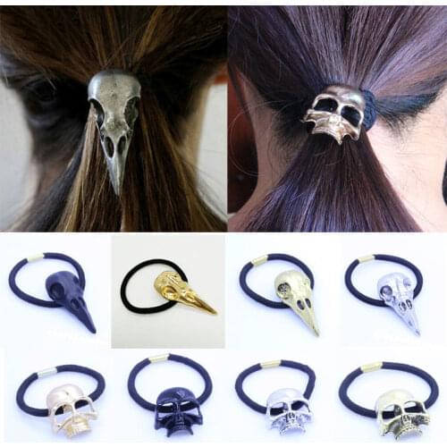 LNRRABC 1PC New Hot Sale Headwear High Quality Lady Gothic Raven Skull Elastic Hair Rope Women Hair Accessories Jewelry Gift
