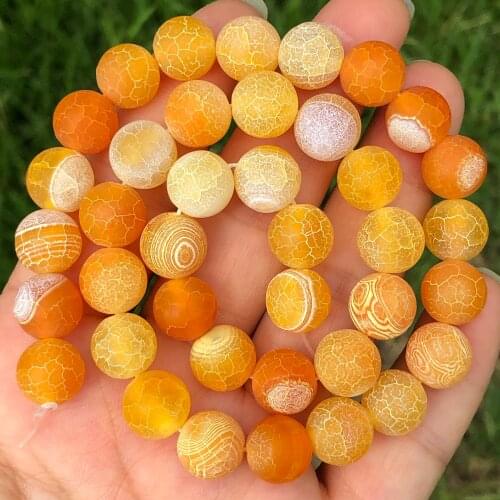 Natural Matte Orange Web Cracked Dream Fire Agates Stone Round Loose Spacer Beads For Jewelry Making Handmade DIY Bracelet 15"