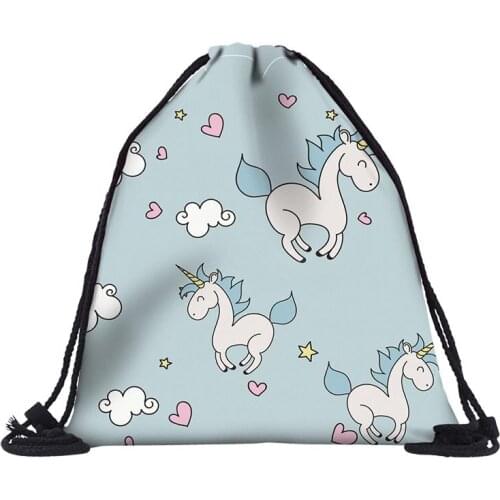 Newest polyester Drawstring Bag String Sack Beach Women Men Travel Storage Package Teenagers Backpack Solid Color with unicorn
