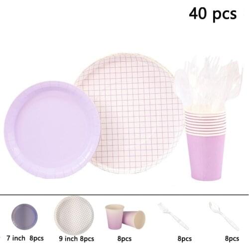 Disposable Tableware Purple Paper Cup Paper Plates Forks SpoonsChildrens Birthday Party Decoration Household Products Party