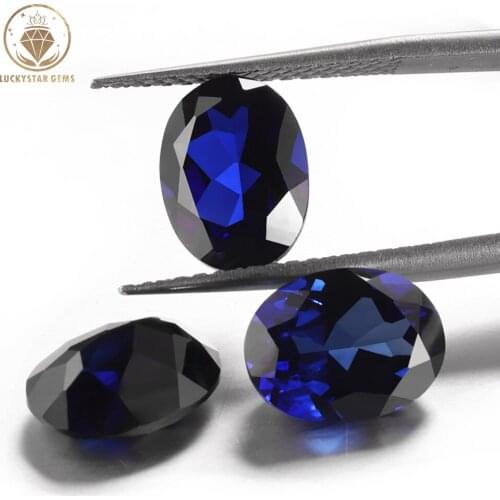 Wholesale Artificial Blue Sapphire Oval Gemstones 3X6~16X12MM 34#Corundum Stone Beads for DIY Fashion Jewelry Accessories Making