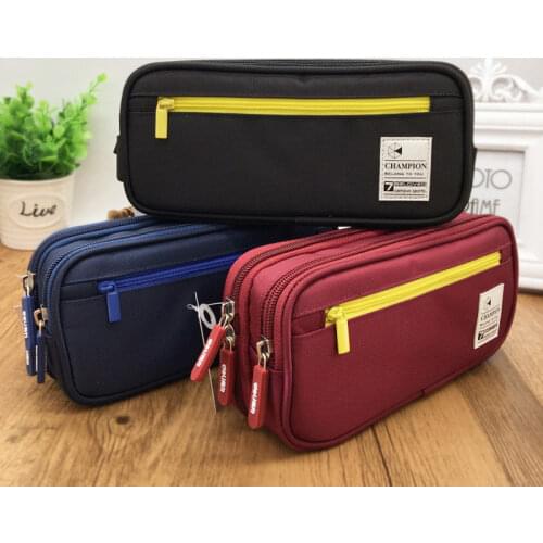 3 colors Canvas Student Pencil Cases Large Capacity Multi-layers Organizer for Office Stationery Pencil Bags School Supplies