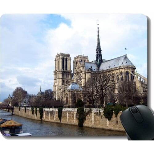 Rectangle Mouse Pad,Cathedral notre dame church chapel continuation Rubber Mousepad Stitched Edges