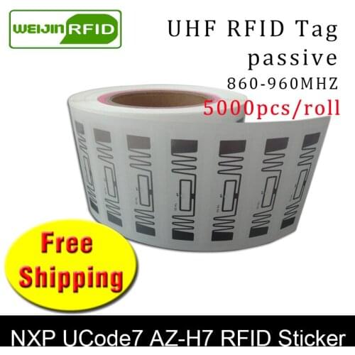 RFID sticker UHF tag NXP Ucode7 AZ-H7 wet inlay EPC6C 915mhz868mhz860-960MHZ 5000pcs free shipping adhesive passive RFID label