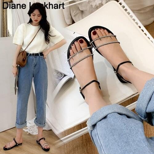 New womens Flat PVC sandals Bling rhinestone Two ways sandal fashion open toe beach Shoes girl tide Casual outdoor slippers