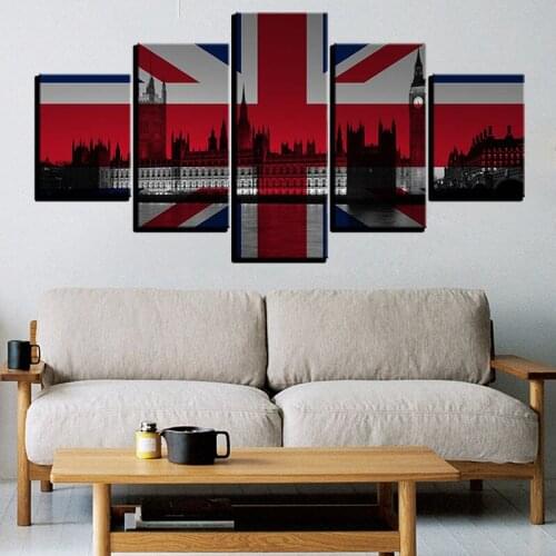 Modern Canvas Pictures Living Room Home Decor 5 Pieces British Flag Painting HD Print Abstract Poster Modular Wall Art Framework