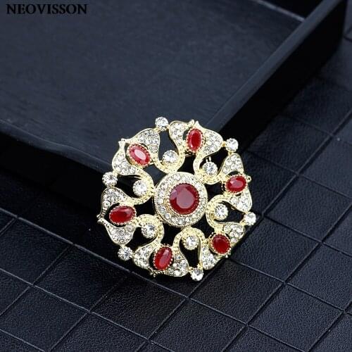 SUNSPICEMS Morocco Gold Color Female Kaftan Brooch Full Crystal Turkish Design Arabic Ethnic Wedding Party Jewelry Holidays Gift