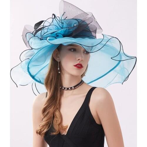 Wedding hat chapeau mariage femme facinator hats blue black for women elegant bridal hat wedding accessories 2020