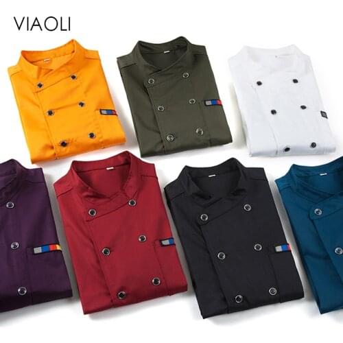Chef Uniform Unisex Restaurant Kitchen Breathable Double Breasted Shirt Chef Jacket+cap+apron work short sleeves clothes for men