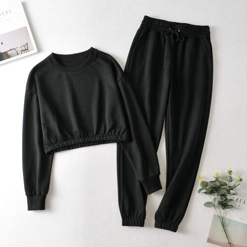 Spring Autumn 2 Piece Set Women New Round Neck Sweatshirt Elastic Waist Harem Pants Set Outfits Female