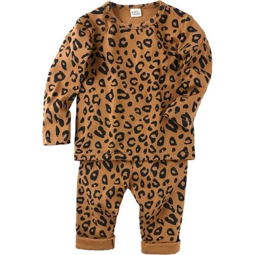 Spring Autumn Baby Boys Girls Pajamas Set 18M-8yrs Children Kids Print Leopard Sleepwear Lounge Wear Cotton Girls Evening Dress