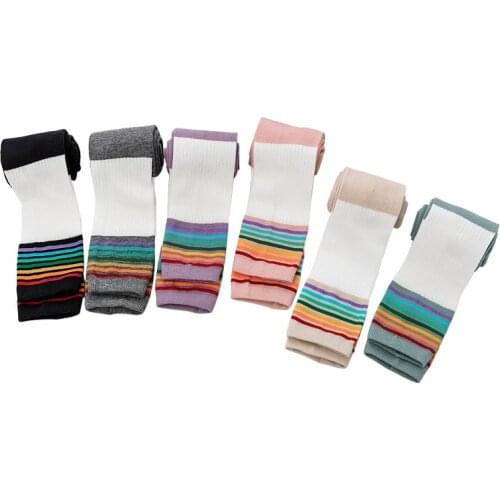 Spring New Fashion Rainbow Stripe Colour Matching Infant Stockings Leggings Warm Kids Socks