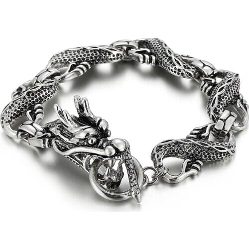 HAOLYNJOY Dragon Bracelet Vintage Mens Carved Textured Bracelet Stainless Steel Jewelry Holiday Gift