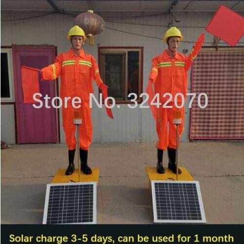 Solar simulation commander high-speed robot traffic construction safety officer rocker arm flag waving dummy