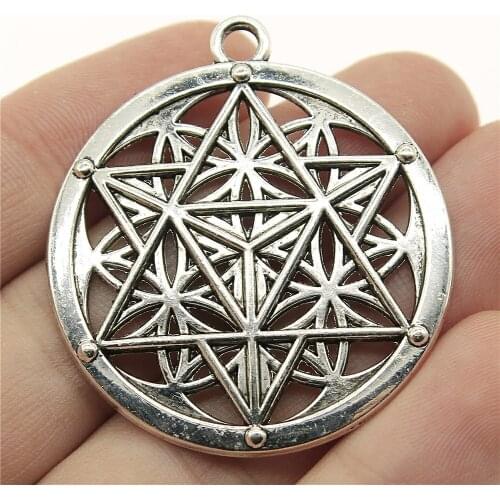 WYSIWYG 2pcs Metal Large Round Flower Of Life Merkaba Meditation Charms Pendants Fit Necklace Jewelry Making Findings 40mm