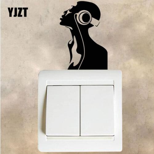 YJZT Abstract African Woman Music Headphones Fashion Livingroom Decoration Wall Switch Stickers Decals 8SS-2690