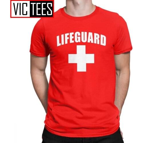 Funny Lifeguard T-Shirts Men Round Collar Cotton T Shirt Red Lifeguarding Unisex Uniform Tees Gift Tops Europe Streetwear