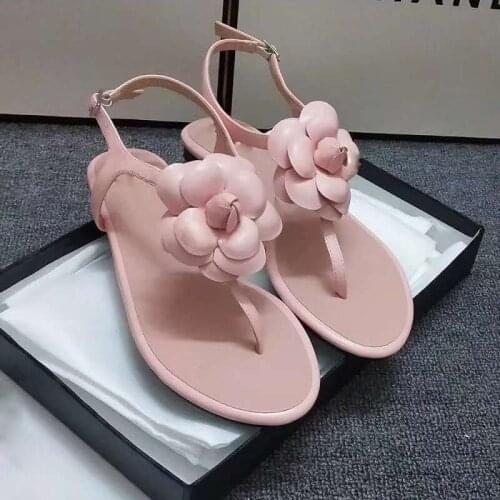 2020 New Arrival Flower Docoration Women Sandals Runway Brand Genuine Leather Flats Shoes Girl Summer Casual Beach Sandals Shoes