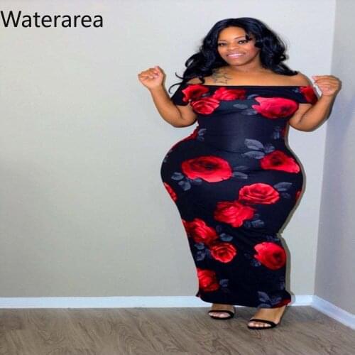 2019 Summer Plus Size Dress Women Sexy Strapless Sleeveless Rose Print Slim Long Dress Summer Women Girl Party Night OMFDM004