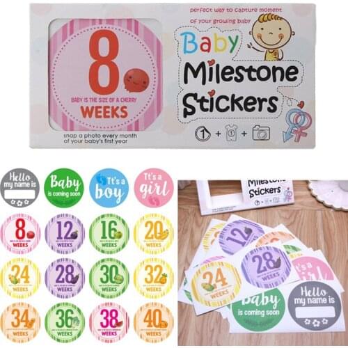 16 Pcs Pregnancy Baby Milestone Stickers - Pregnancy Announcement Photography Weekly Stickers, Gender Reveal,Week 8 - Week 40