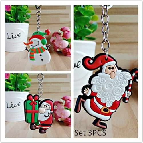 2021 Christmas Keychain Charm Ornament Santa Claus Elk Snowman Keychain New Year Decorations Children Gift Keyring