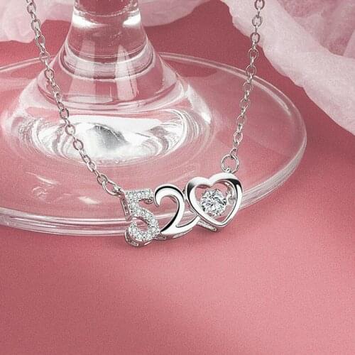 2021 Dancing Zircon Necklace For Women Silver Color Valentines Day Jewelry 520 Love Heart Necklaces Lady Fashion Gifts KOFSAC
