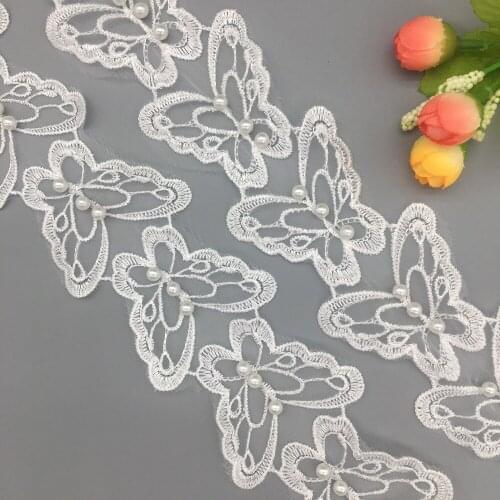 20x Organza Butterfly Pearl Applique Lace Trim Trimmings Beads Ribbons for Headbands Clothing Wedding Dress Sewing Fabric Craft