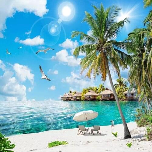Custom Any Size 3D Photo Wallpaper Wall Covering Hawaii Seascape Coconut Tree Landscape Large Mural Living Room Decor Wall Cloth