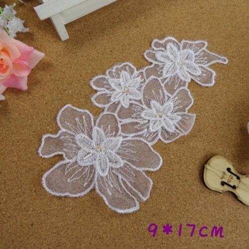 Size9*17cm(10pcs/lot) Snow-White Sewing Lace Applique with Beads and Sequins ,Wedding Bridal Embroidery Lace patch