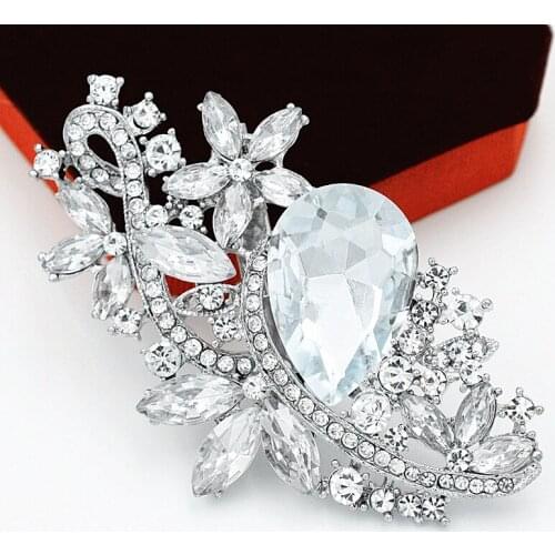 DHL Fedex Free Shipping Wholesale Silver Color Huge Waterdrop Glass Crystals Flower Brooch Wedding Bridal Bouquet Brooch Pins