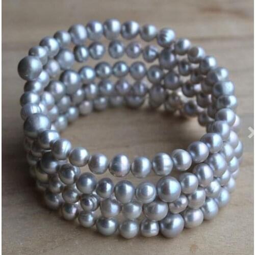 Unique Pearl Jewelry Genuine Pearl Bracelet 4 rows Grey 6-7mm Freshwater Pearl Bracelet Charming Women Gift Fine Jewelry