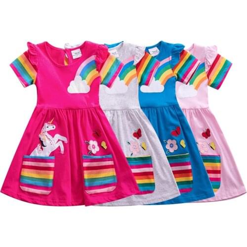 Baby Girls Dress Summer Kids Clothing High Quality Girls Cotton Short Sleeve Embroidery Unicorn Dress Children Birthday Dresses